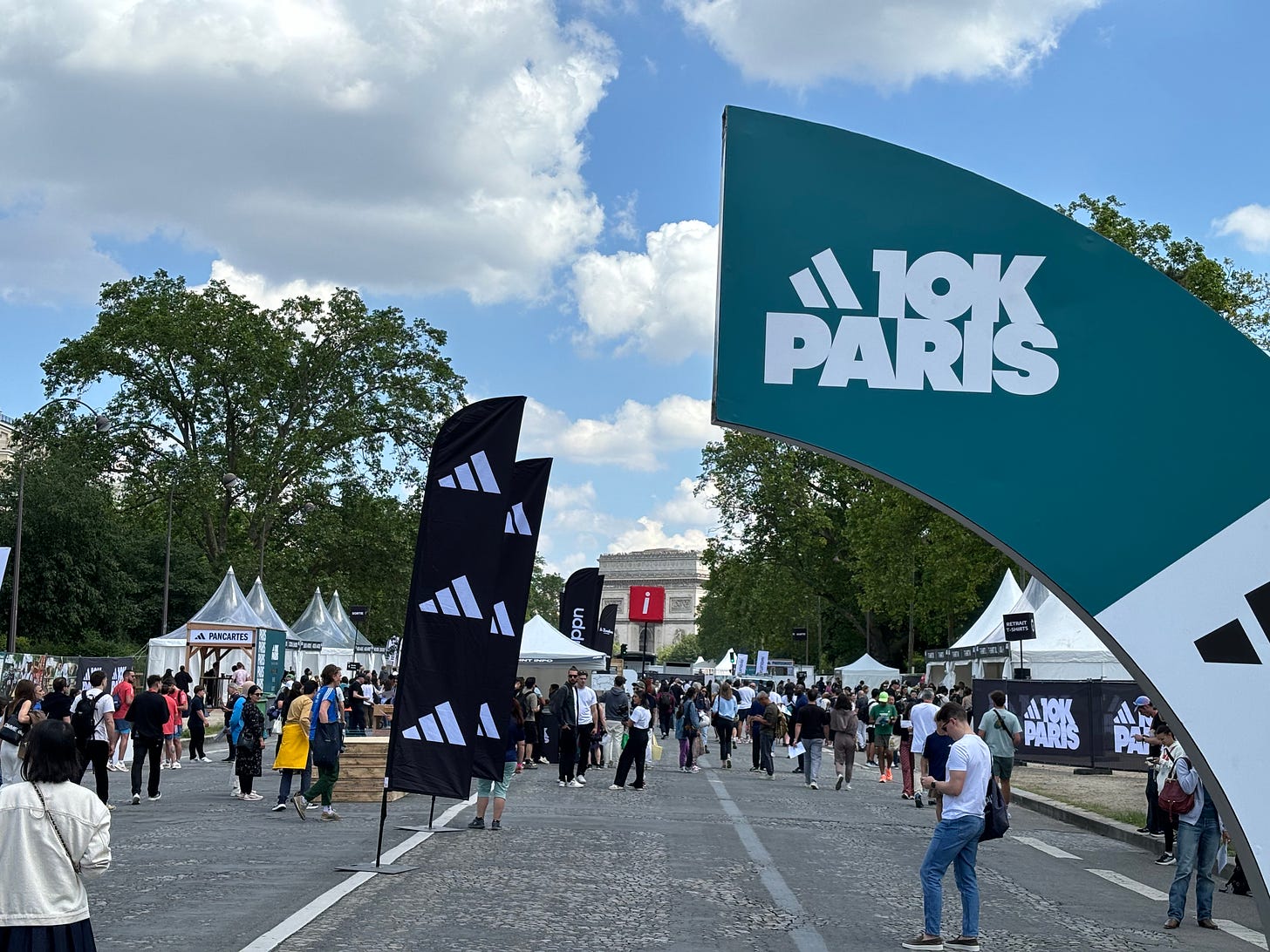 Packet pickup for the 2024 Adidas 10K Paris.