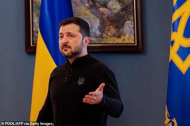 Mr Trump¿s tirade came after Mr Zelensky (pictured) hit back over US demands for access to billions of dollars¿ worth of Ukraine¿s natural resources and infrastructure as the price of lasting peace