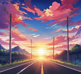 Sunrise and road