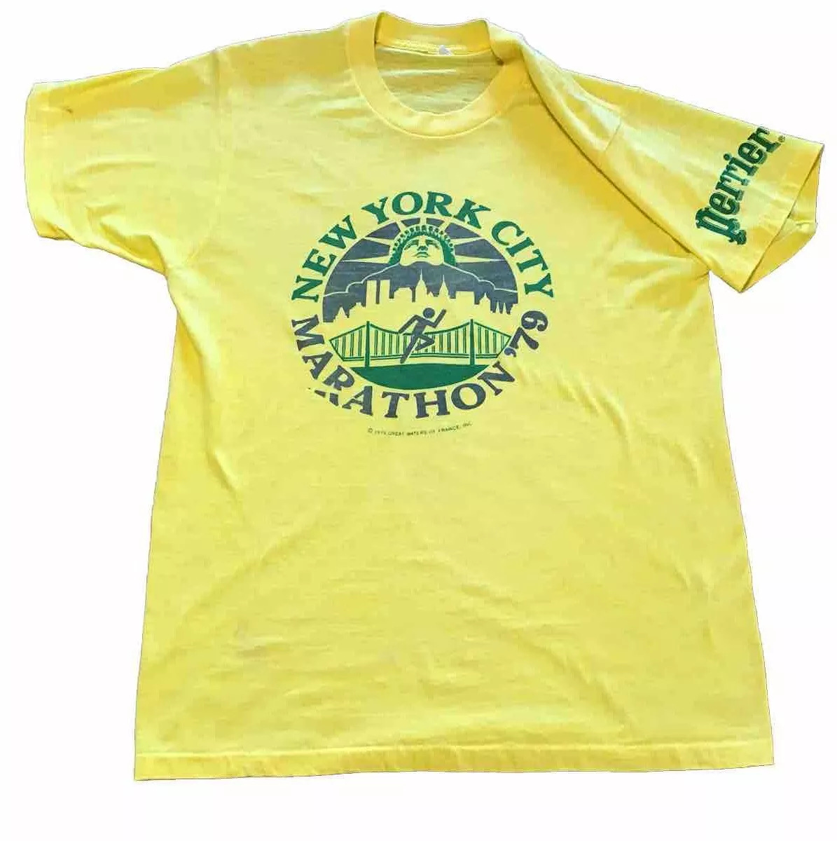 new york city nyc marathon mens tshirt vtg 70s 1979 perrier S single stitch - Picture 1 of 5
