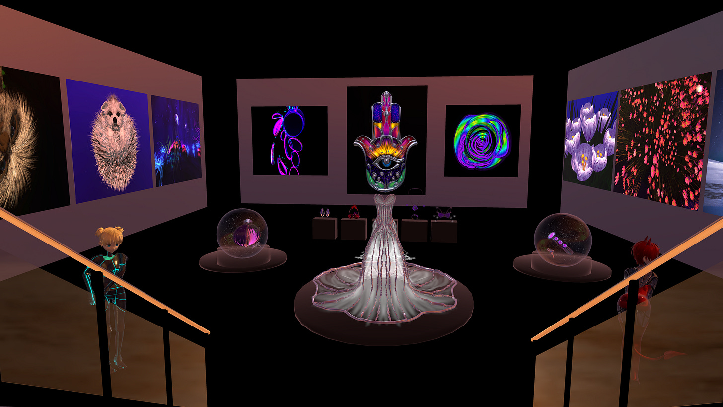 This is an image of an art gallery with 2D and 3D art from ZandyXR.