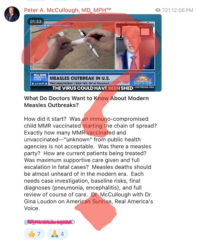 The only thing that Peter McCullough has ever gotten right! Measles deaths should be almost unheard of in the modern era. The only thing that Peter McCullough has ever gotten right! Measles deaths should be almost unheard of in the modern era.