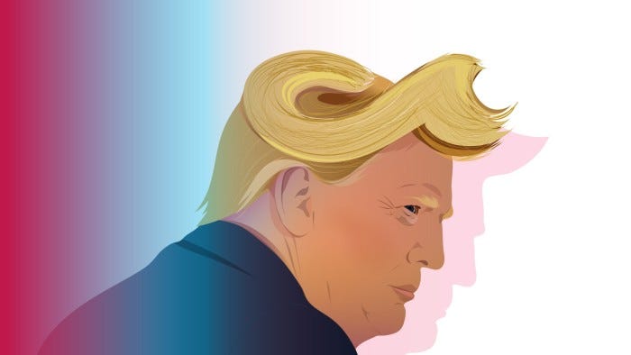 Efi Chalikopoulou illustration of Donald Trump’s hair in the shape of a TikTok logo.