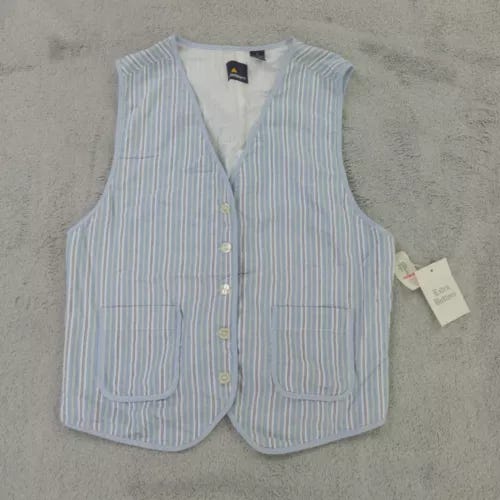 Liz Sport Vest Womens 12 Blue White Striped Seersucker Vintage - Picture 1 of 11