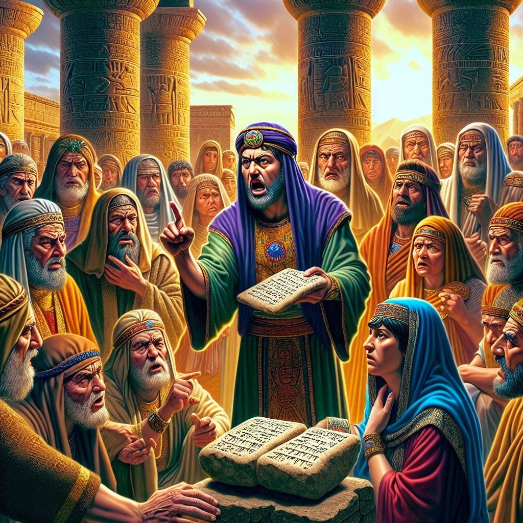 Isaiah 37:6 - "¶ And Isaiah said unto them, Thus shall ye say unto your master, Thus saith the LORD, Be not afraid of the words that thou hast heard, wherewith the servants of the king of Assyria have blasphemed me."

A vividly detailed digital art representation of scene from Isaiah 37:6. The scene showcases a Middle Eastern man, identified as Isaiah, speaking sternly to a diverse group of other Middle Eastern individuals. They are surrounded by ancient architecture indicative of Assyria. Isaiah is passionately imparting a message from the Lord, telling them not to fear the insults hurled at them by Assyrian king's servants. The expressions of shock, fear, and gradual relief should be evident on their faces. The cuneiform script can be seen on clay tablets or stone sculptures around.