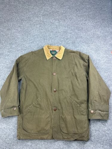 VNTG J. Crew Field Jacket Men's M Green Canvas Corduroy Trim Barn Chore Flannel - Picture 1 of 9