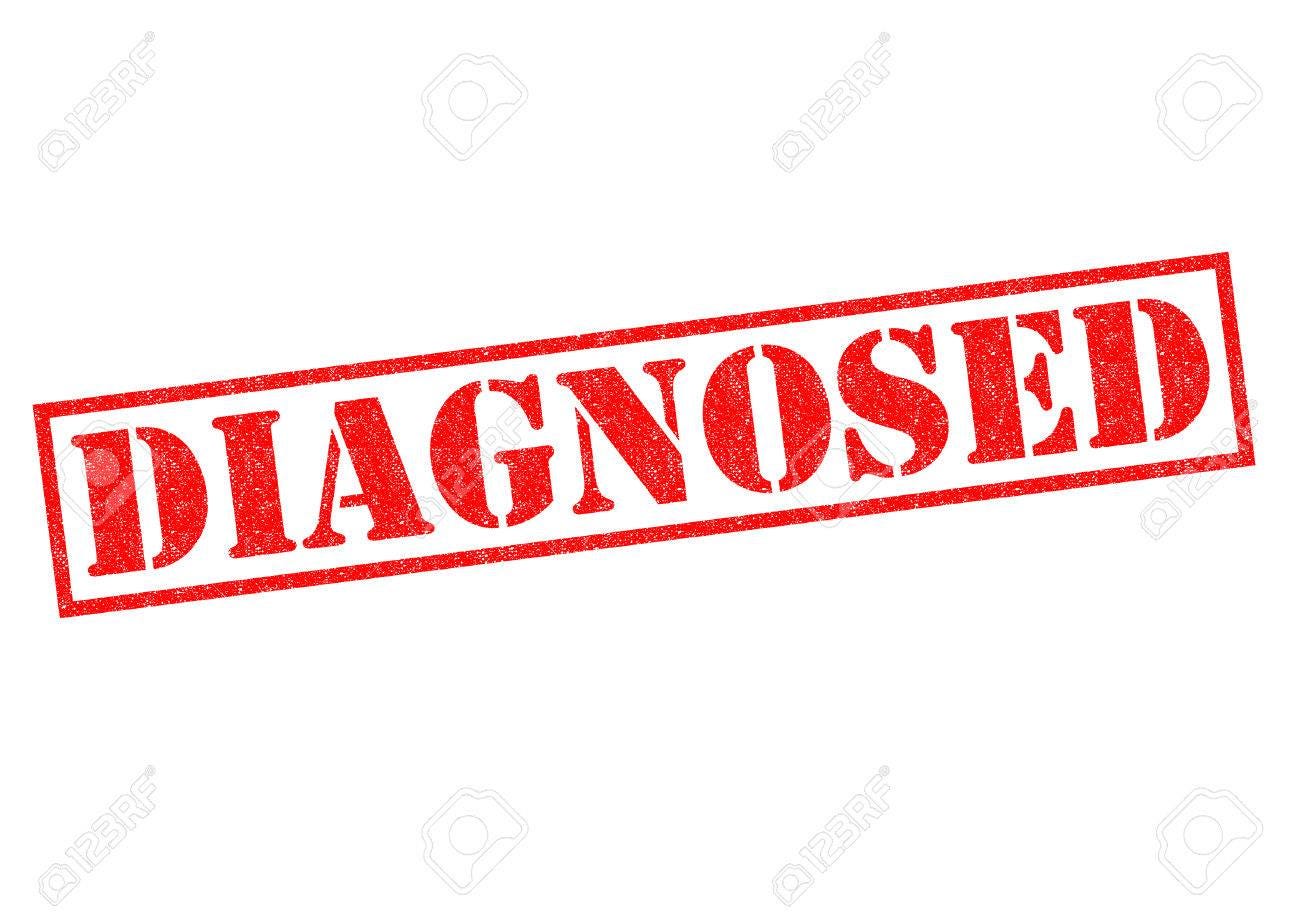 DIAGNOSED Red Rubber Stamp Over A White Background. Stock Photo, Picture  And Royalty Free Image. Image 26101367.
