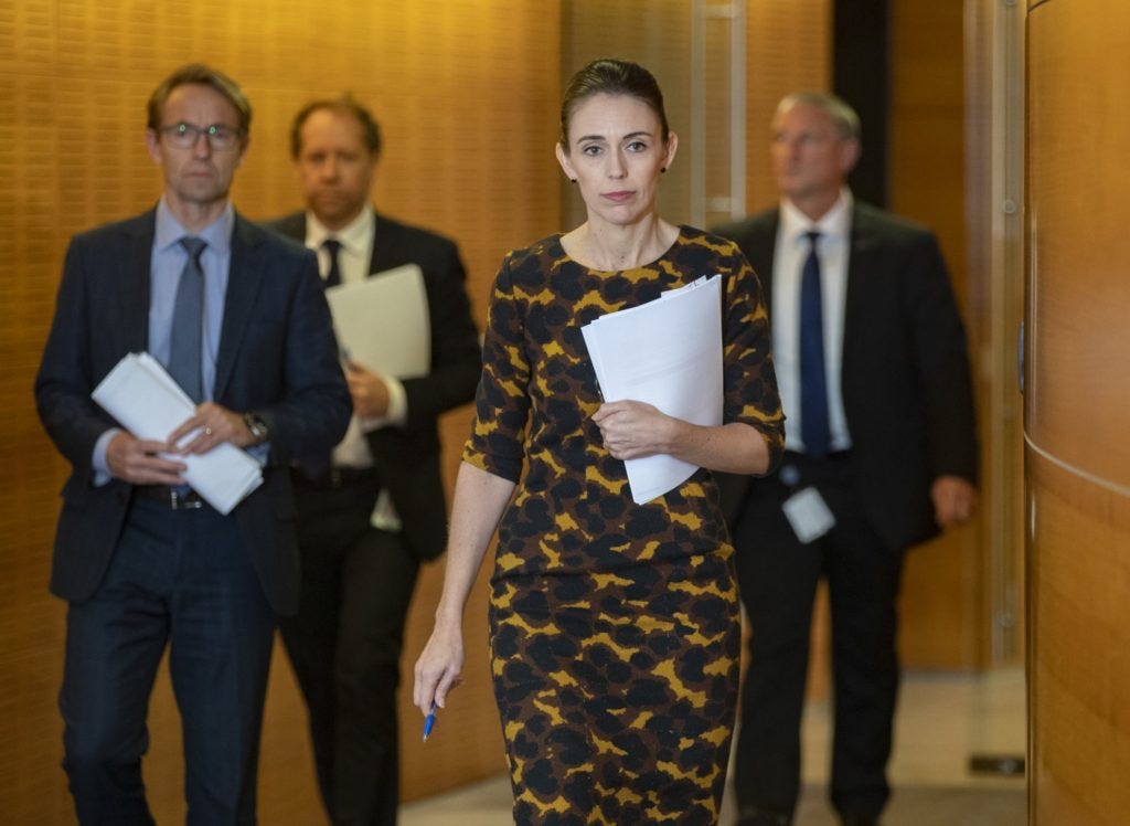 Prime Minister Jacinda Ardern of New Zealand has been praised for her leadership style during the pandemic.Credit...Pool photo by Mark Mitchell