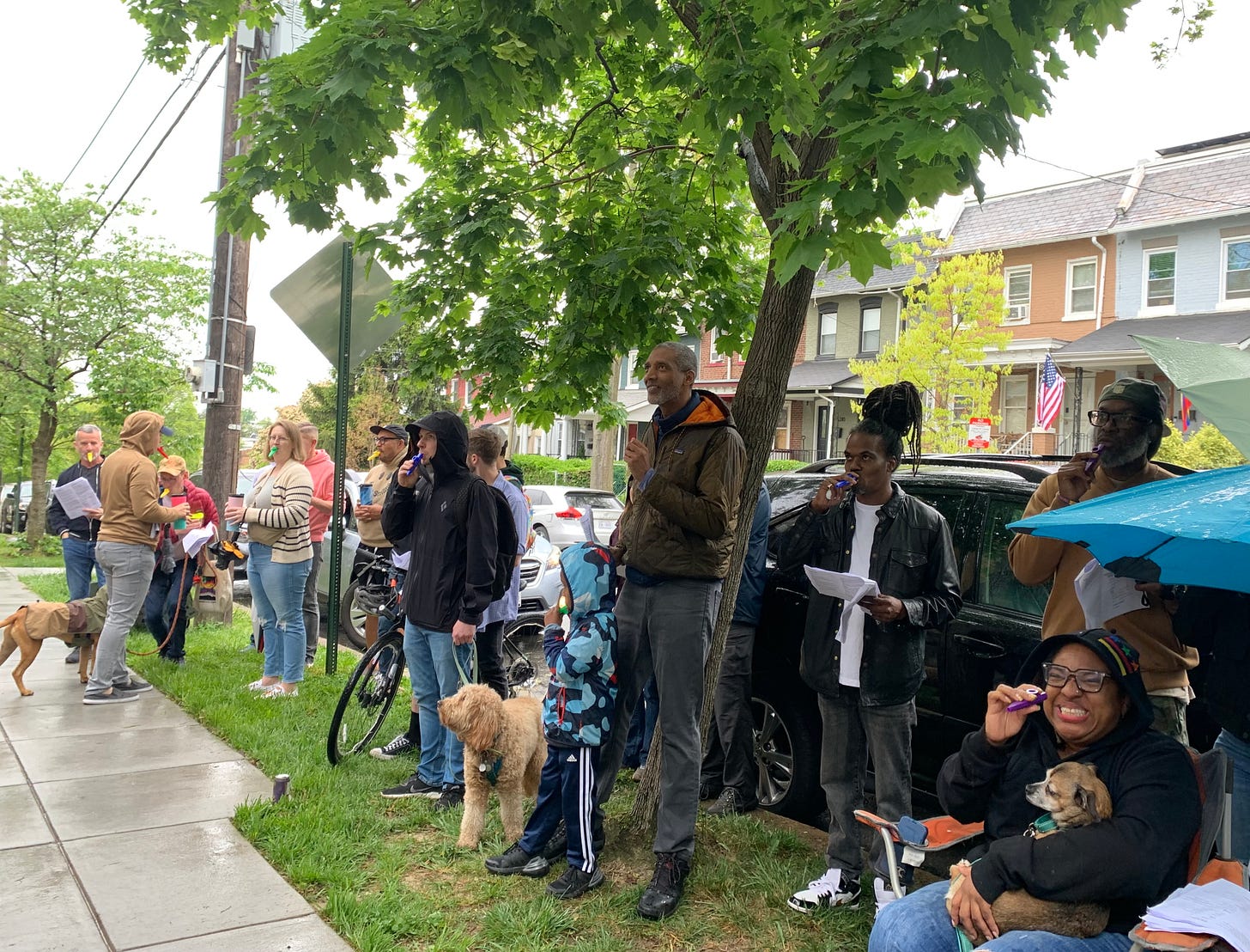 The crowd kazoos at Petworth PorchFest in DC.