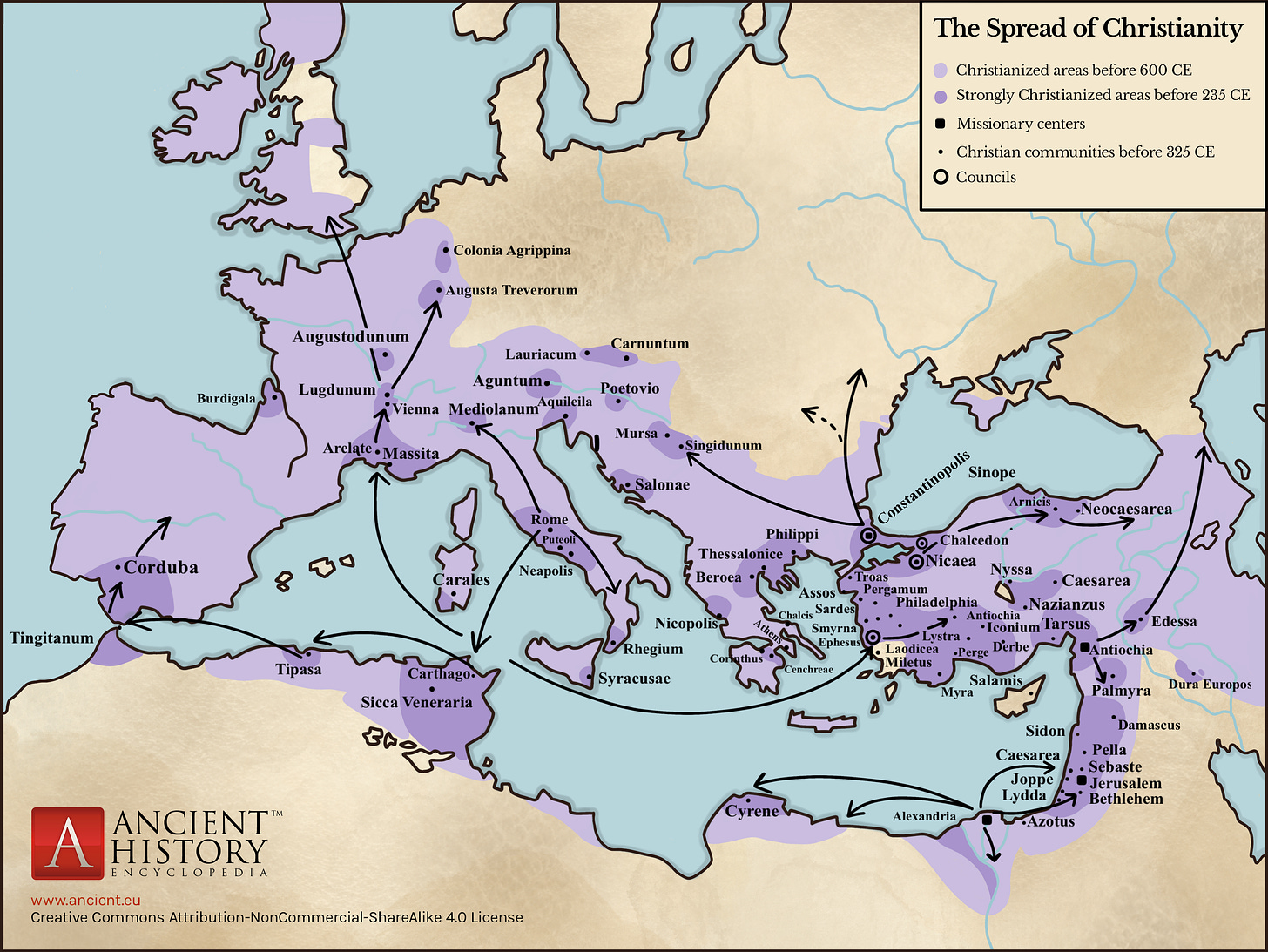 Spread of Christianity Map (up to 600 CE) (Illustration) - World History  Encyclopedia