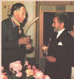 The King of Jazz Duke Ellington toasts with Emperor Haile Selassie after receiving Ethiopia's Medal of Honor in 1973