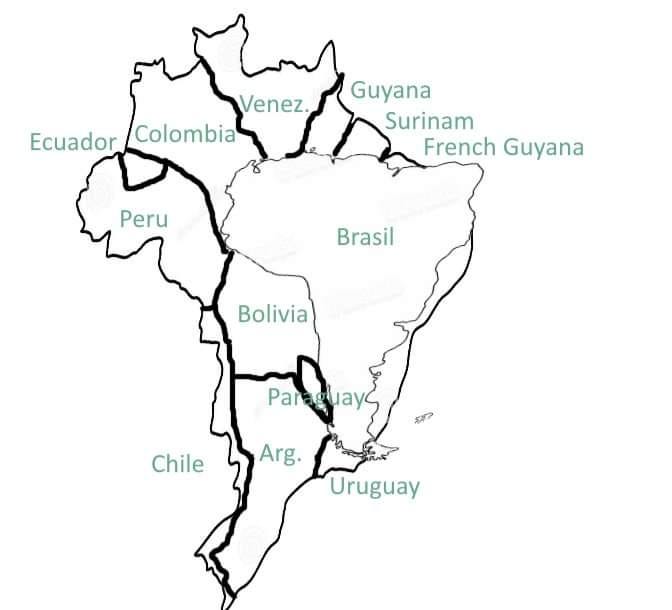 mapa da américa do sul traçado em preto sobre fundo branco, mas usando o formato da américa do sul para o brasil e o formato do brasil para a américa do sul
