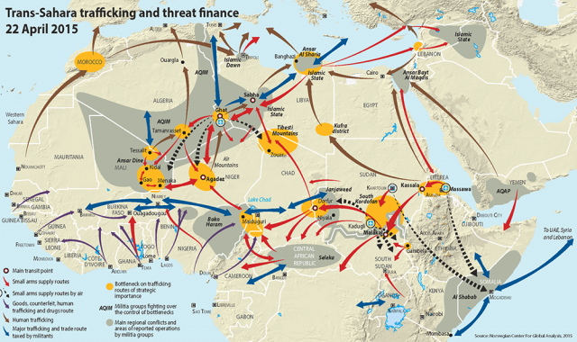 The image shows a map of transnational organized crime in Africa