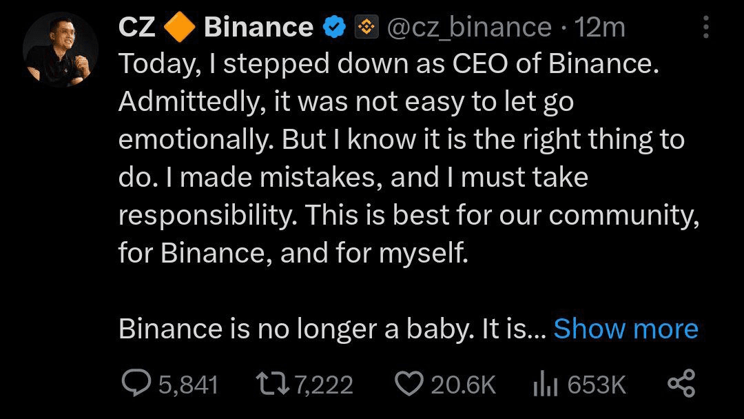 CZ has officially announced about his stepped down as CEO of | Parrot  Bamboo on Binance Square