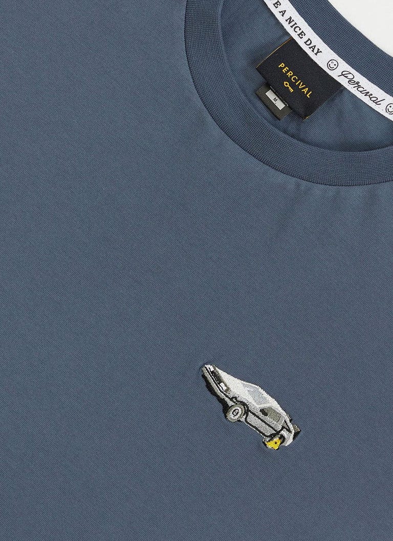 Clamped DeLorean T Shirt | Embroidered Organic Cotton | Slate