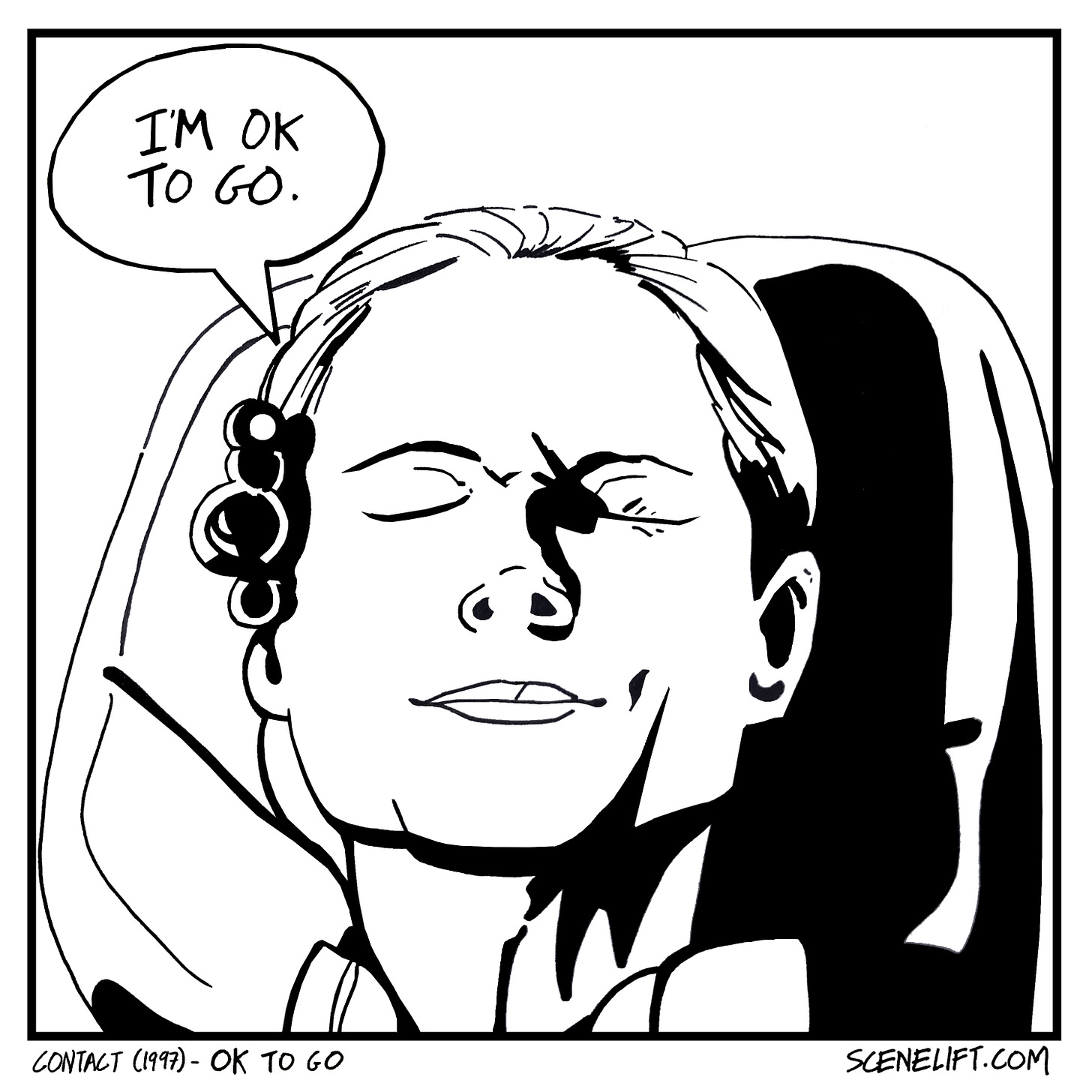 Fan art comic of Ellie in the alien spacecraft saying she is okay to go in the movie Contact