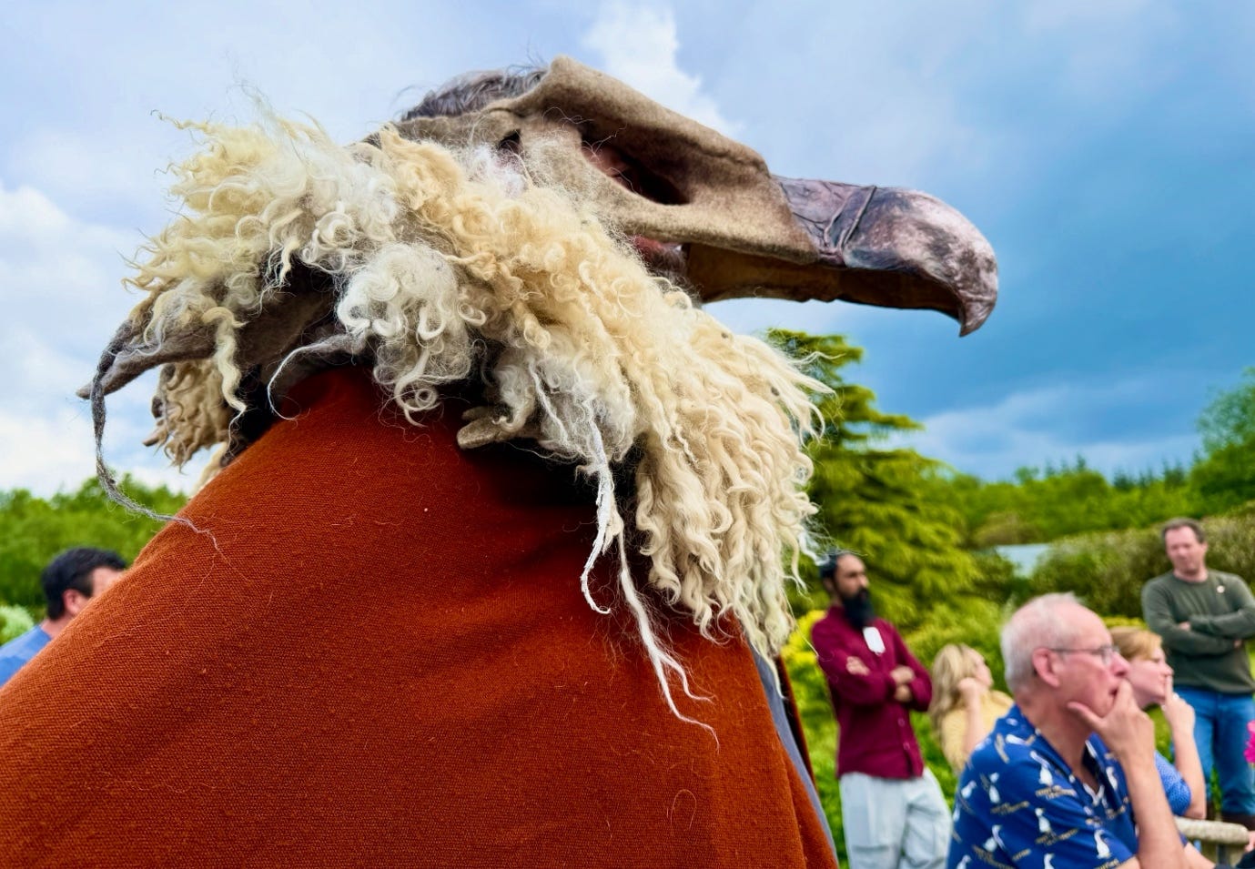 A bird with a large beak and fur on the back of a person

AI-generated content may be incorrect.