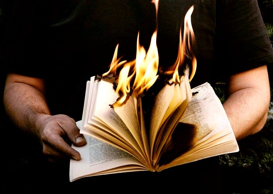 man standing while holding burning book