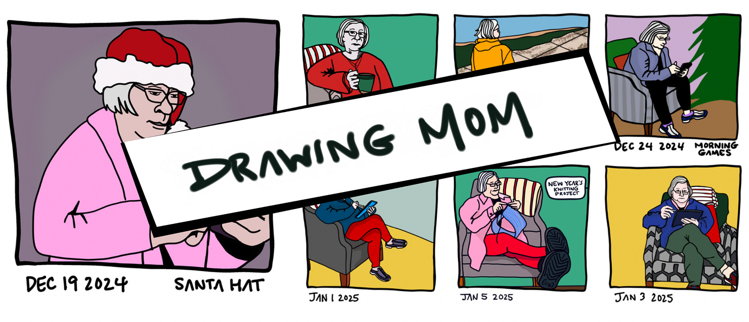 Drawings of Mom from 2024-2025 visit 