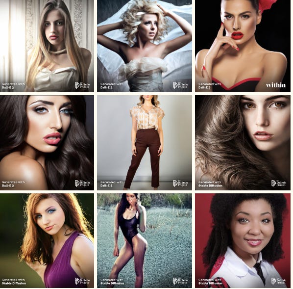 Collage di foto di donne magre, bianche e ammicanti