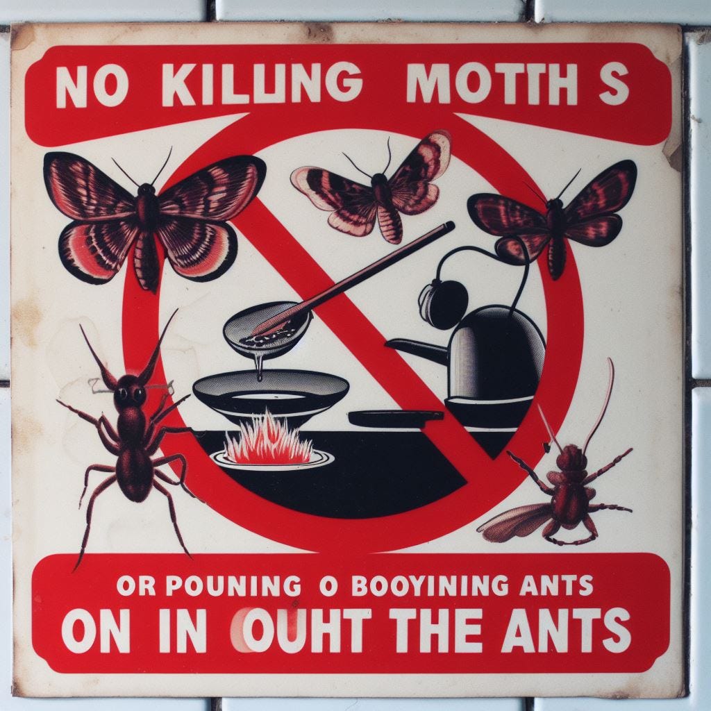 No killing moths or pouring boiling water on the ants