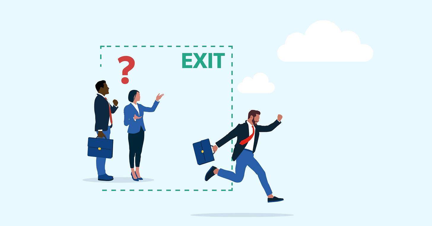 An illustration of a founder jumping out | Exit Plan 