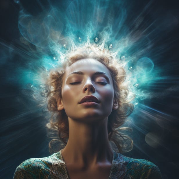 a woman gifted with psychic or telekinetic powers with eyes closed using her powers.