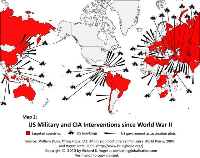 r/MapPorn - US Military and CIA Interventions since World War II