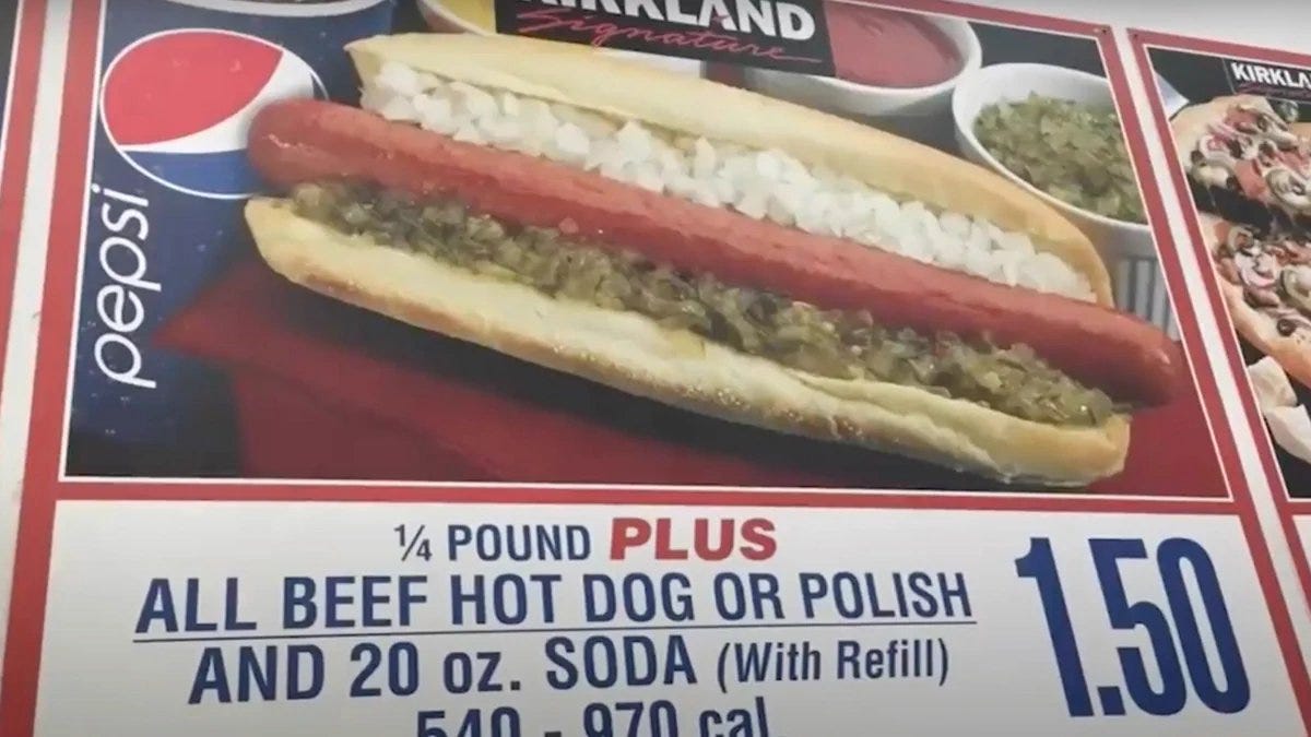 Costco $COST hot dog combo that costs $1.50