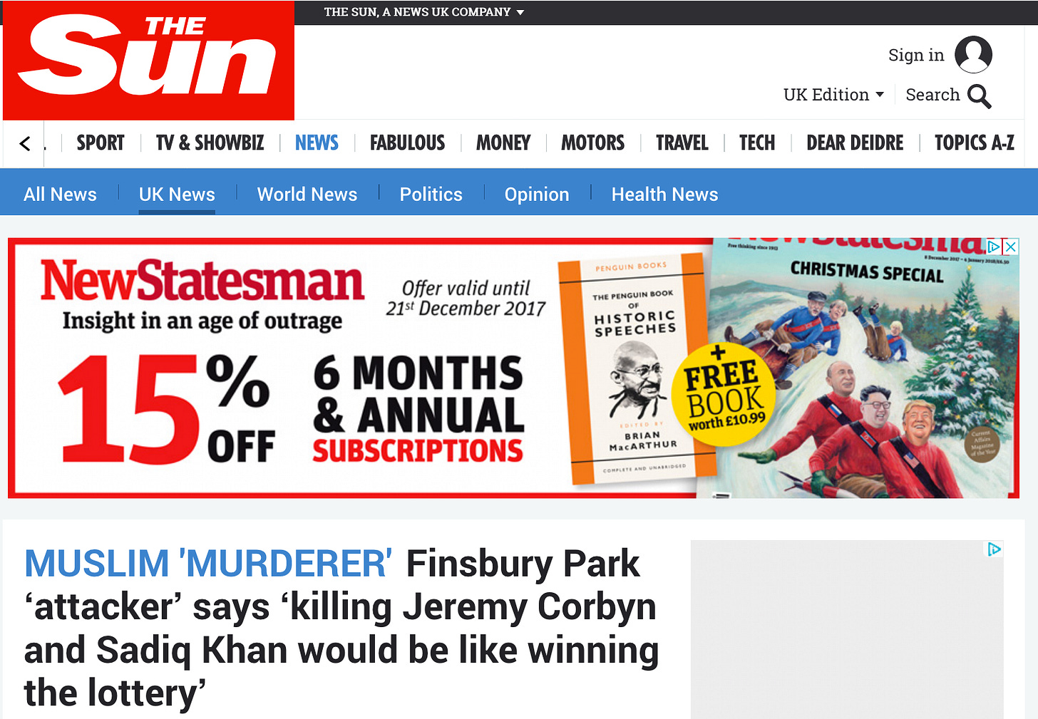 The Sun Headline - Jeremy Corbyn Assassination Plot