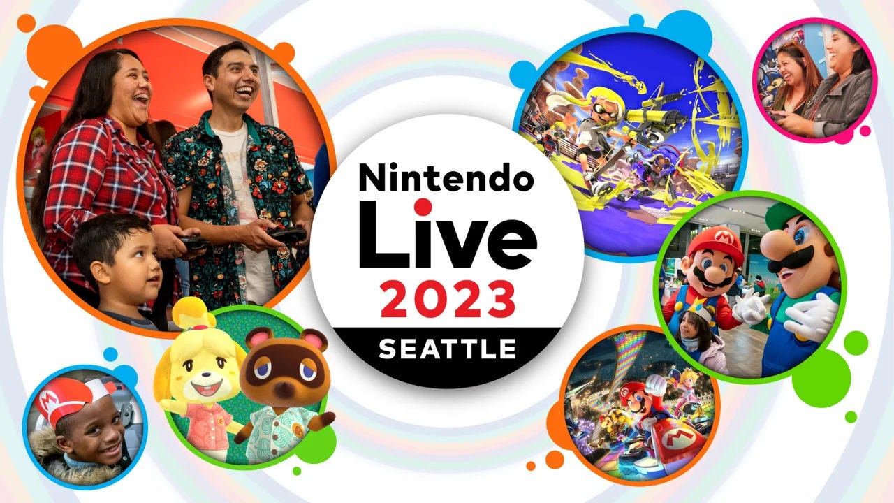 The Nintendo Live logo surrounded by images of various Nintendo characters