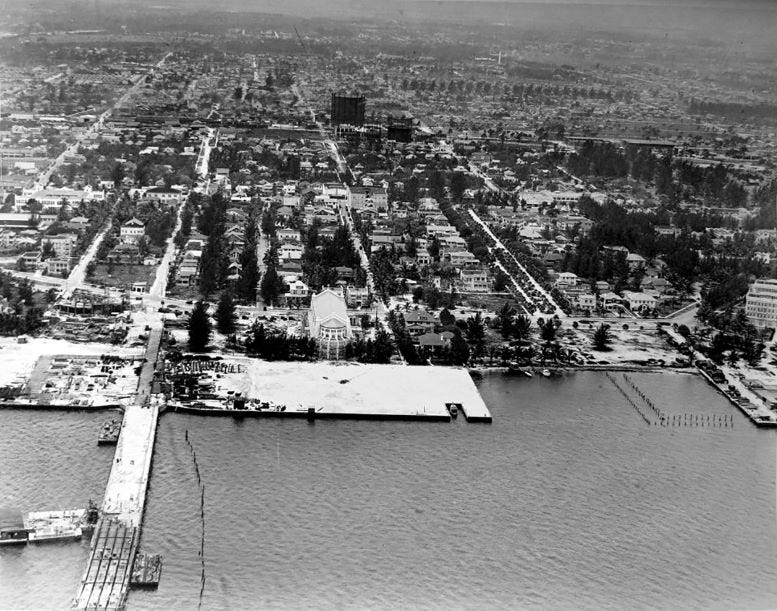 Aerial of the Venetian Causeway while under construction in 1925.