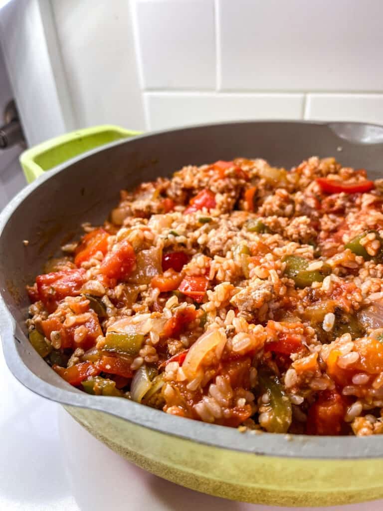 meal prep with ground turkey, veggies and rice