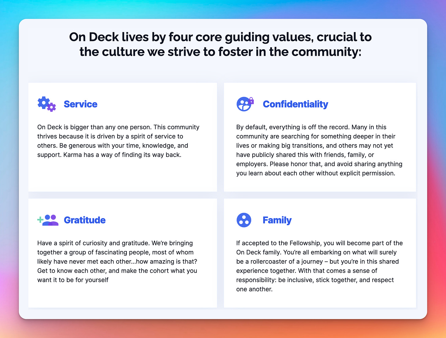 On Deck community core values