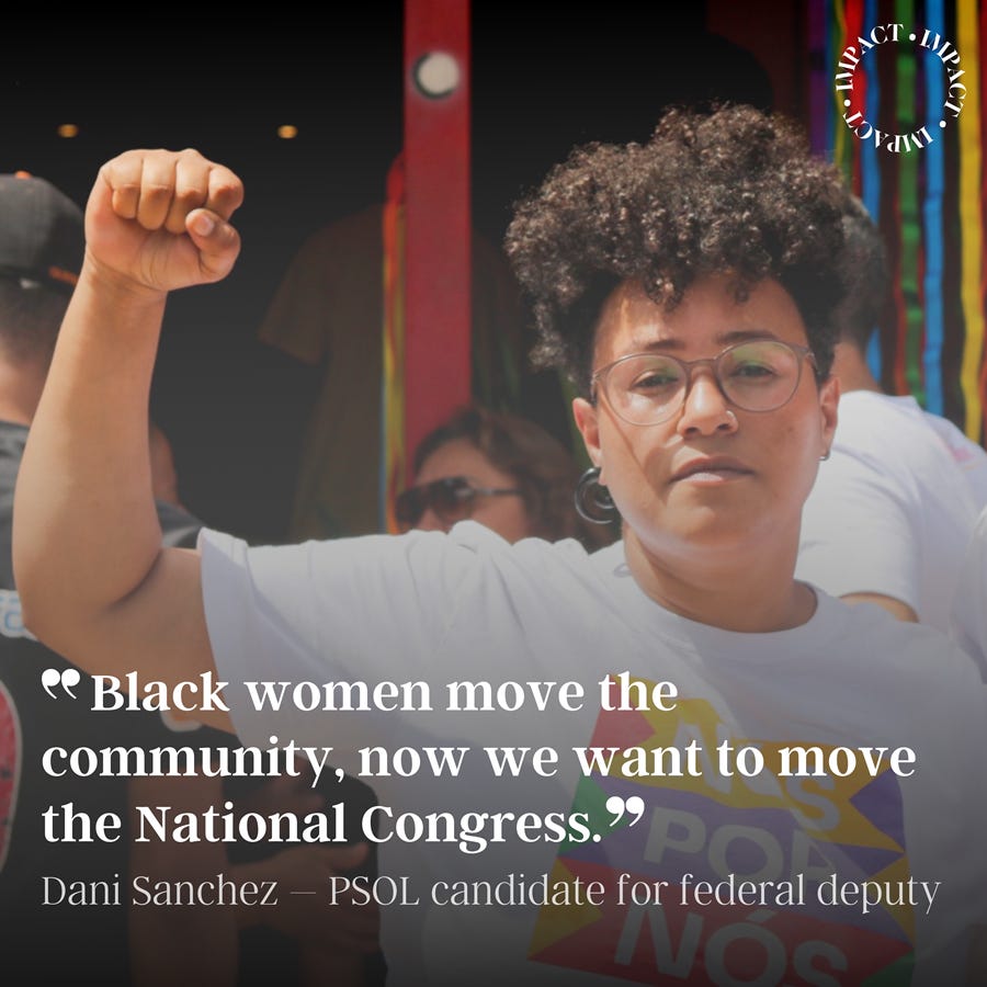 Photograph of Dani Sanchez with the tex over the image: Black women move the community, now we want to move the National Congress.