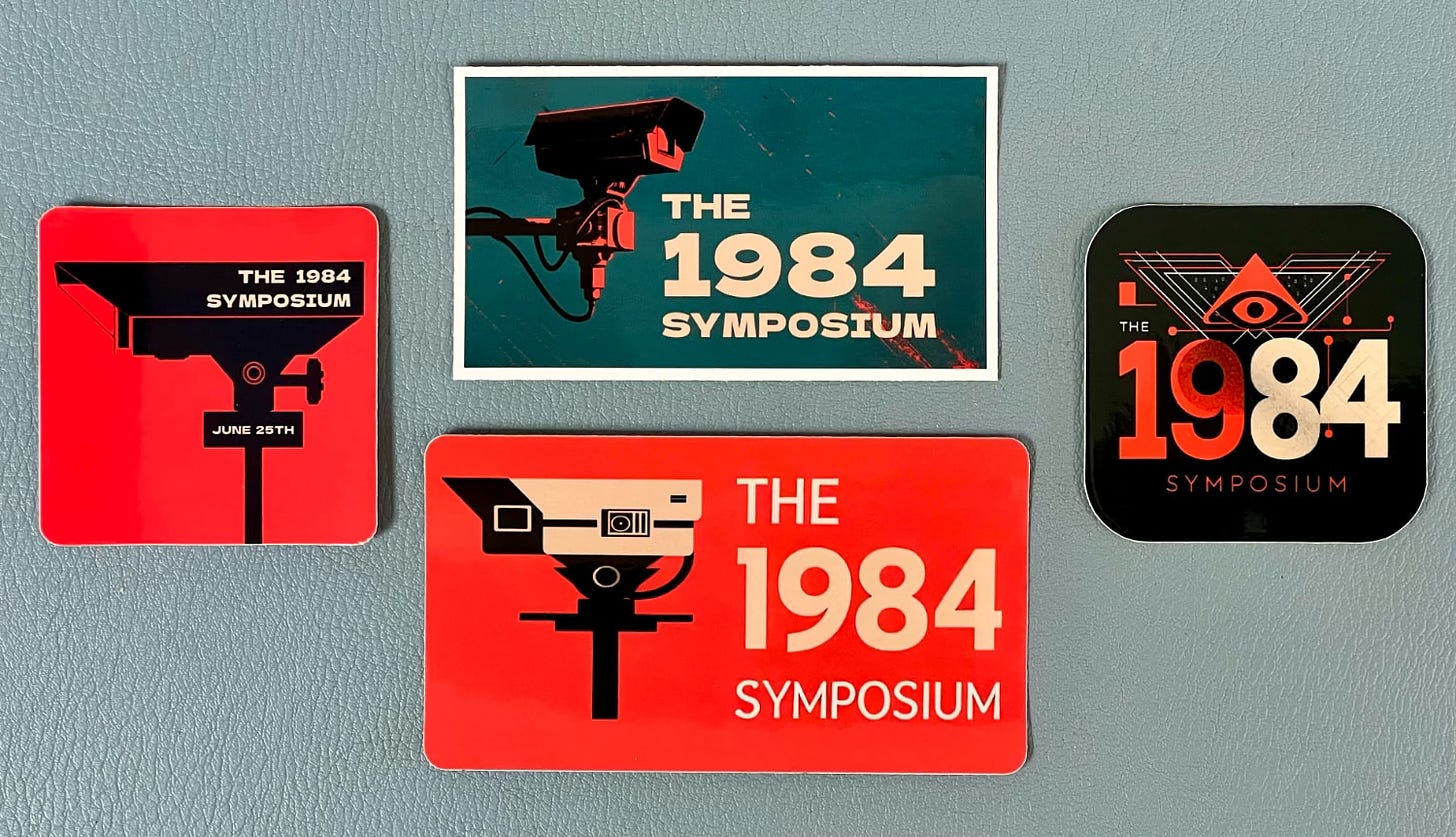 A selection of 1984 symposium stickers.