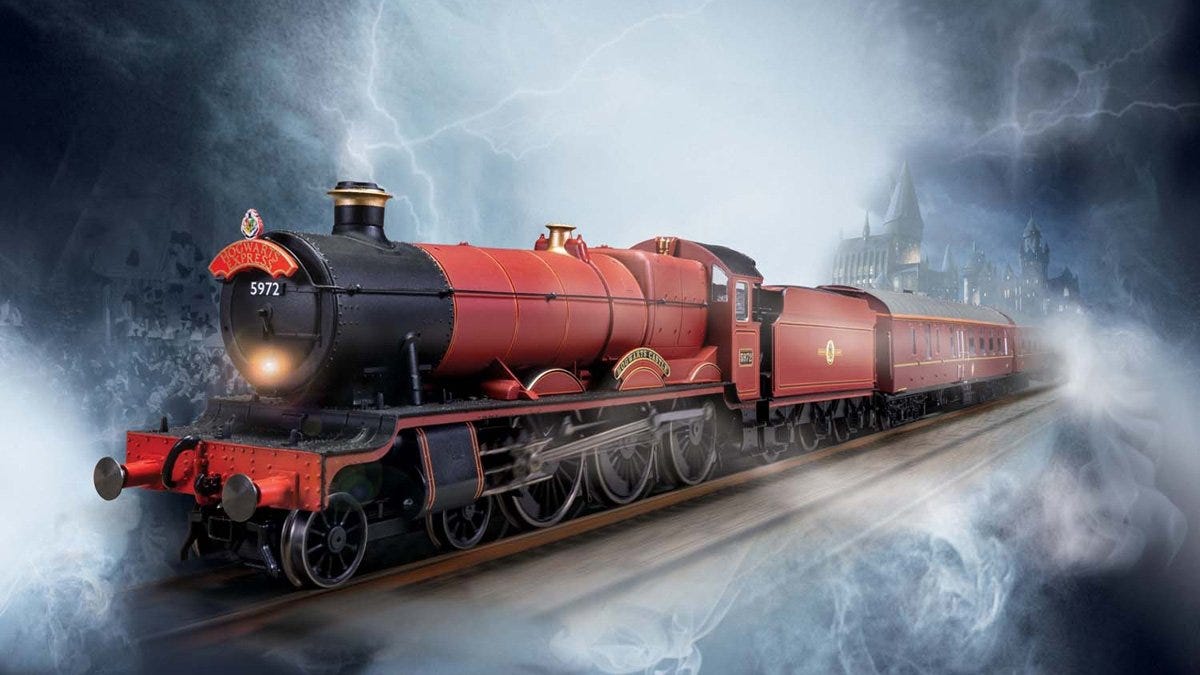 A photo of the Hogwart's Express surrounded by mysterious mist. 