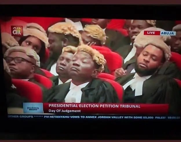 Lawyers sleeping during Buhari, Atiku presidential election tribunal ruling (courtesy Vanguard Newspaper)