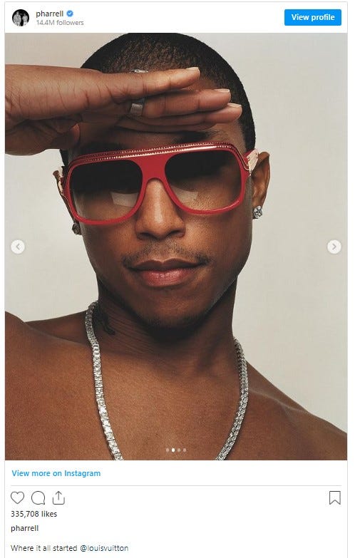 Pharrell Williams Opens Louis Vuitton Skateboard Instagram