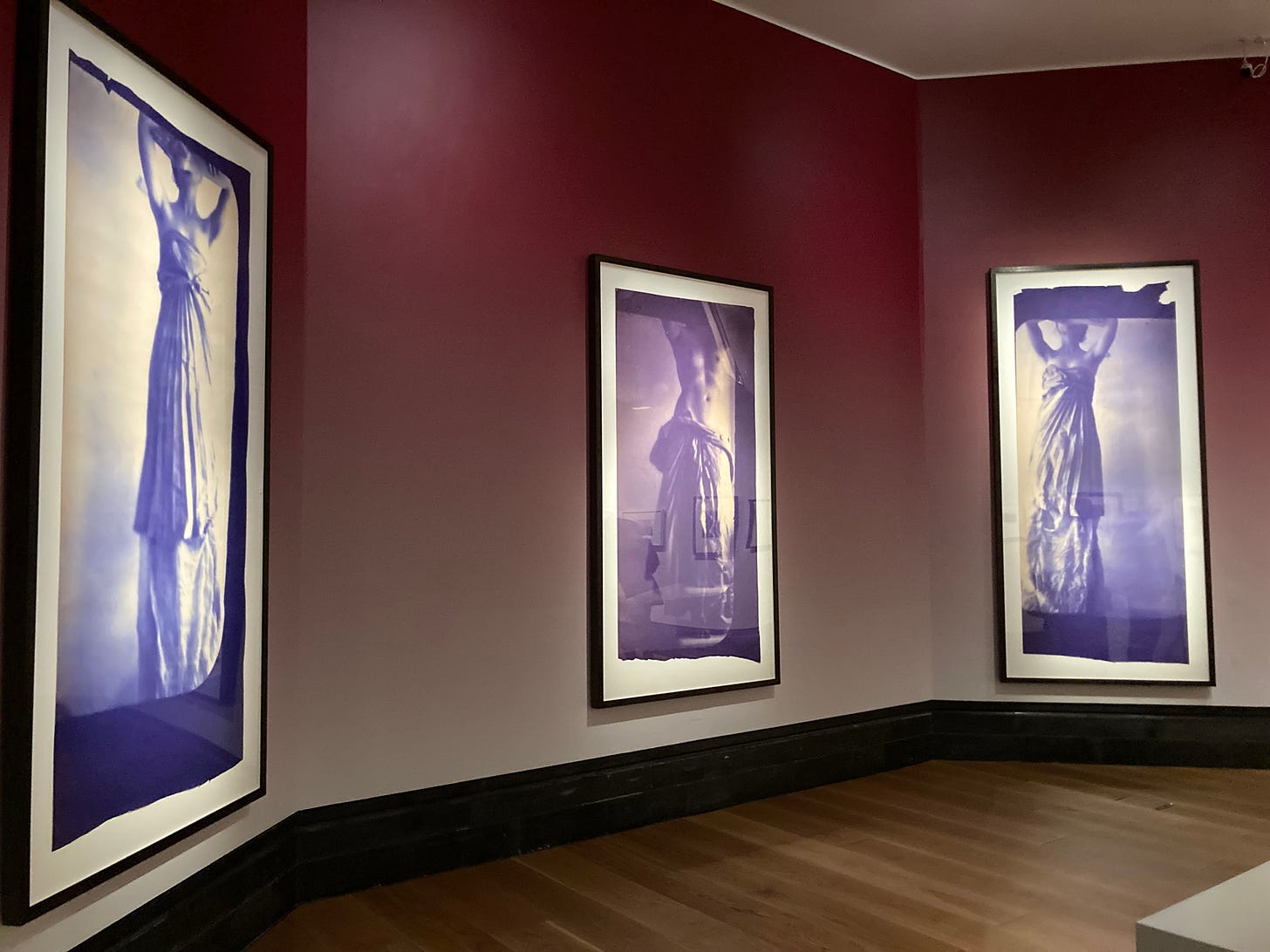 an installation view of Francesca Woodman's caryatids at the National Portrait Gallery.