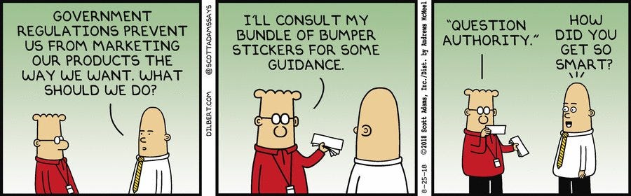 Bill Mew #Tech4Good #Privacy #Cybersecurity on X: "@InSadly @DilbertPics  @dez_blanchfield @imoyse @NeilCattermull @TmanSpeaks @Kevin_Jackson  @digitalcloudgal @thomaspower @NevilleGaunt Continuing your education on  Bumper Sticker Wisdom, today's Dilbert ...