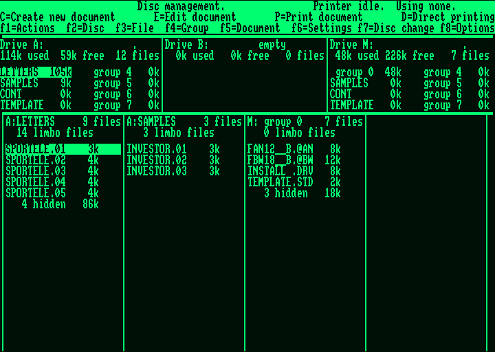 Screenshot of a digital green grid on a black ground containing file names and text commands
