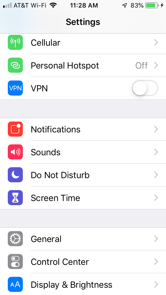 Main Settings Page