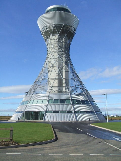 Newcastle International Airport control tower, Newcastle upon Tyne, England, 1967.