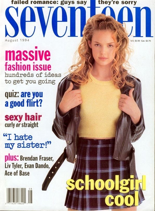 August 1994: It was this issue of Seventeen Magazine I bought. With Katherine Heigl on the cover and a tester of Sunflower perfume inside. I wasn't actually a fan of that perfume, but I thought it looked nice.