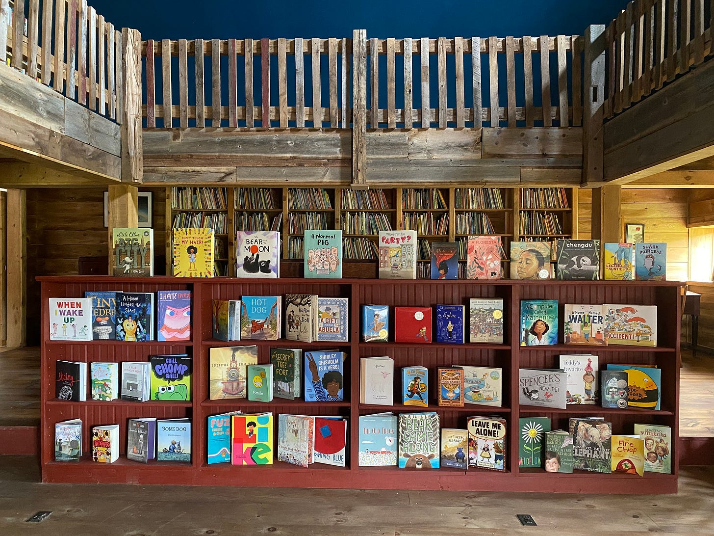 Photo of a large bookcase filled with picture books