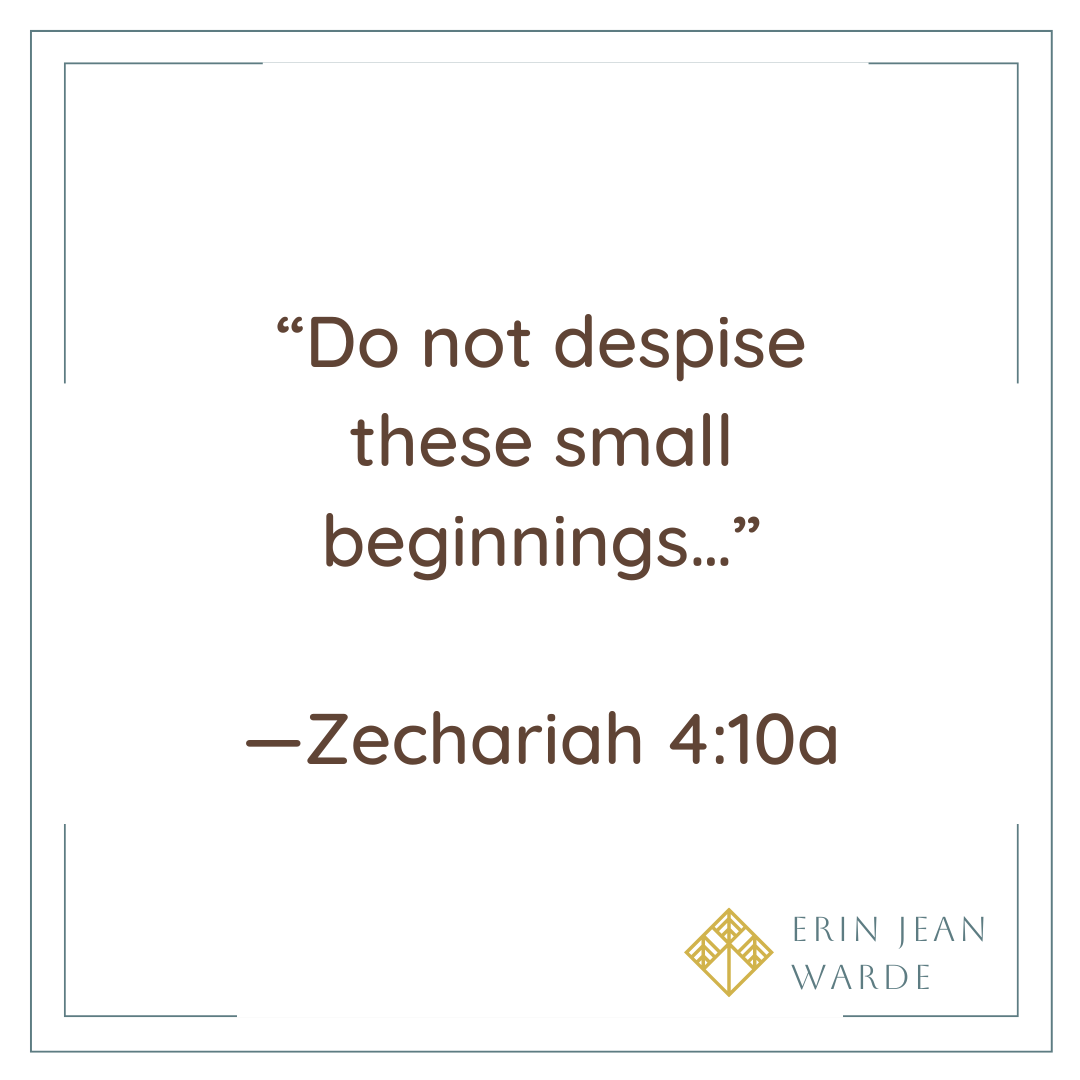 image with text of Zechariah 4:10a - "do not despise these small beginnings.."