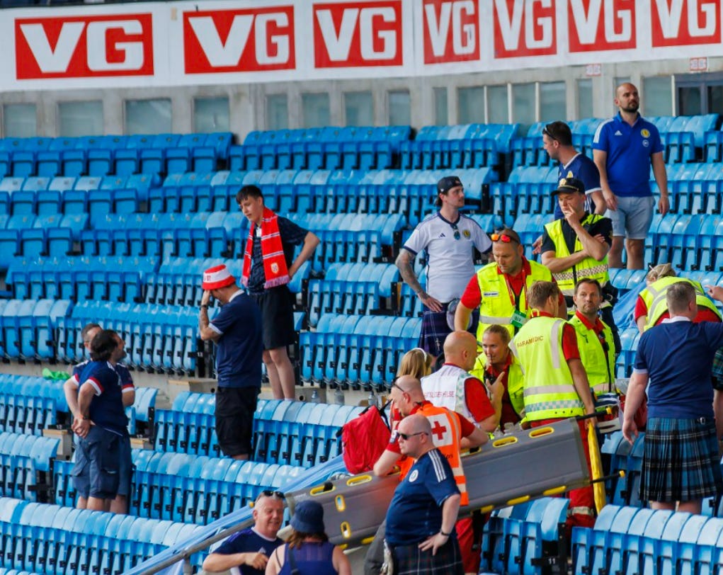 Paramedics raced to the stands after the alarm was raised