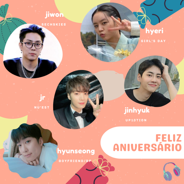 Jiwon (Seckskies), Hyeri (Girl's Day), JR (NU'EST), Jinhyuk (UP10TION), Hyunseong (BF)
