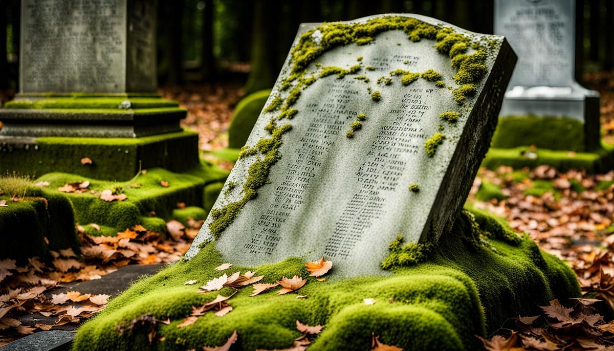 Large mossy gravestone with list of names